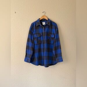 Aerie Heavyweight Blue & Charcoal Gray Plaid Flannel Shirt, sz XL